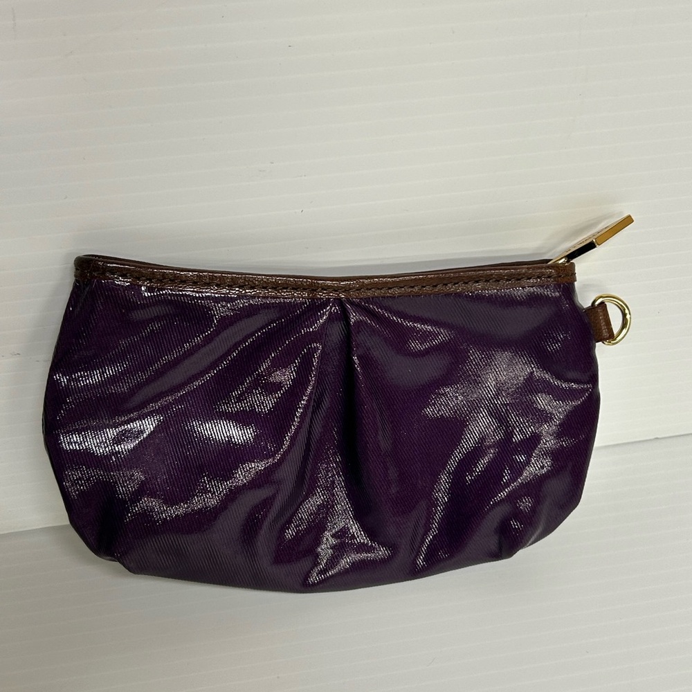 MZ WALLACE SMALL Zip Pouch Clutch Cosmetic Bag Interior Patent Grape Purple